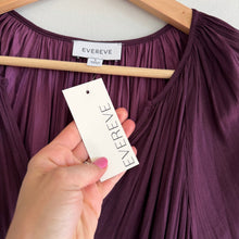 Load image into Gallery viewer, Evereve Layla Satin Pleated Ruffles Long Sleeve V-Neck Midi Dress Plum L NWT