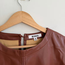 Load image into Gallery viewer, BB Dakota Faux It Up Crew Neck Puff Sleeve Faux Leather Blouse Brown M