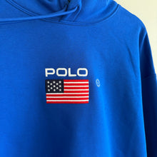 Load image into Gallery viewer, Polo Ralph Lauren Flag Fleece Embroidered Hoodie Sweatshirt Royal Blue XL NWT