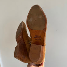 Load image into Gallery viewer, Thursday Suede Handcrafted Side Zip Heeled Ankle Bootie Brown 9.5
