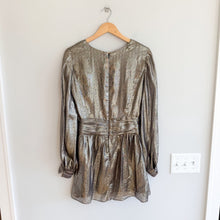 Load image into Gallery viewer, Ramy Brook Elise Metallic Twist Front Long Sleeve V-Neck Mini Dress Gold S