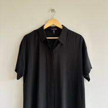 Load image into Gallery viewer, Eileen Fisher Silk Georgette Button Up Shirt Midi Dress Black M