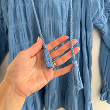 Load image into Gallery viewer, Cleobella Azariah Long Sleeve Smocked Split Neck Blouse Blue S