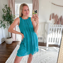Load image into Gallery viewer, Anthropologie Sachin + Babi Flocked Speckle Silk Blend Mini Dress Teal