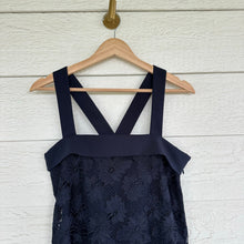 Load image into Gallery viewer, Banana Republic Bow Back Lace Sleeveless Shift Mini Dress Blue 4 NWT