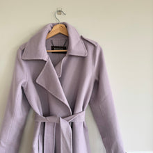 Load image into Gallery viewer, Badgley Mischka Double Face Wool Tie Waist Wrap Trench Coat Purple S
