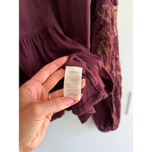 Load image into Gallery viewer, Free People Penny Embroidered Sheer Sleeve Peplum Blouse Purple Red M