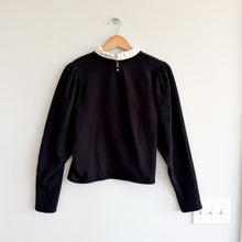 Load image into Gallery viewer, Zara Ruffled Collar Puff Sleeve Sweatshirt Blouse Black White S
