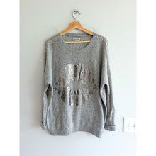 Load image into Gallery viewer, Lauren Moshi Cashmere Lip Graphic Knit Pullover Sweater Gray Silver XL