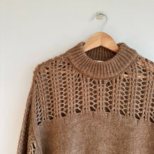 Load image into Gallery viewer, Sita Murt Anthropologie Wool Blend Mock Neck Crochet Pullover Sweater Brown 36