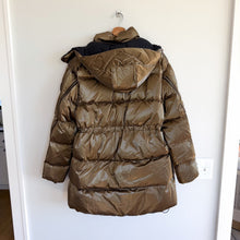 Load image into Gallery viewer, Athleta x Alicia Keys Golden Aura Zip Up Hooded Puffer Coat Metallic Brown S