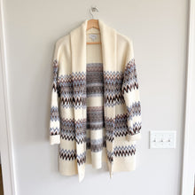 Load image into Gallery viewer, Evereve Fair Isle Knit Open-Front Mid-Length Cardigan Cream Blue S