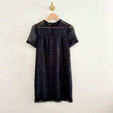 Load image into Gallery viewer, AllSaints Charlton Mesh Lace Short Sleeve Mini Shift Dress Black 4