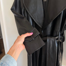 Load image into Gallery viewer, Express Faux Leather Belted Mid Length Trench Coat Black M NWT