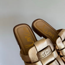 Load image into Gallery viewer, Sam Edelman Dina Fisherman Leather Slip On Mule Sandals Gold 7