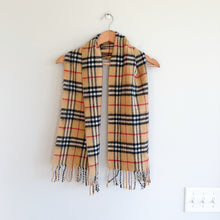 Load image into Gallery viewer, Burberry Nova Checkered Pattern Fringe Rectangle Scarf Brown One Size