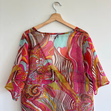 Load image into Gallery viewer, DynaShape Retro Paisley Print Sheer Coverup Pink Multi S/M