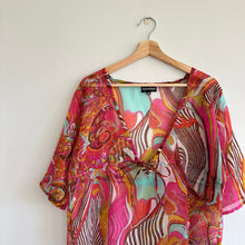 Load image into Gallery viewer, DynaShape Retro Paisley Print Sheer Coverup Pink Multi S/M