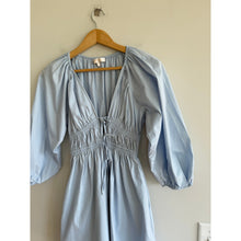 Load image into Gallery viewer, Wayf Leighton Poplin 3/4 Sleeve V-Neck Mini Dress Blue XS
