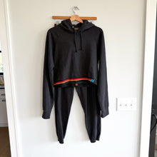 Load image into Gallery viewer, Aviator Nation Logo Rainbow Striped Trim Cropped Hoodie Set Black M