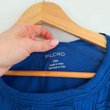 Load image into Gallery viewer, Anthropologie Pilcro Textured Babydoll Long Sleeve Crop Top Blue XXS