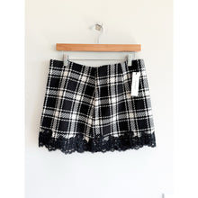Load image into Gallery viewer, Commense Double-Breasted Metal Button Plaid Tweed Blazer Skirt Set Black M NWT