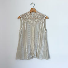 Load image into Gallery viewer, Anthropologie TINY Rosewood Sheer Lace Crochet Sleeveless Mock Neck Blouse M
