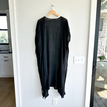 Load image into Gallery viewer, O + X Tasseled Lightweight Side Slit Open-Front Swim Coverup Black OS