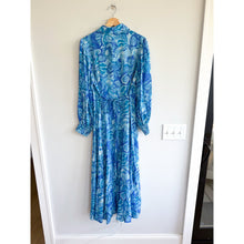 Load image into Gallery viewer, Rixo Maddison Geometric Print Button Front Long Sleeve Maxi Dress Blue M