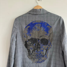 Load image into Gallery viewer, Hipchik Couture Beaded Blue Skull Plaid Single-Breasted Blazer Gray 14