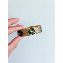 Load image into Gallery viewer, Ettika Gold Tone Black Enamel Geometric Cuff Bangle Bracelet Gold