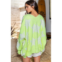 Load image into Gallery viewer, Bucketlist Oversized Star Pattern Button Front Cardigan Lime Yellow M NWT