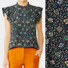Load image into Gallery viewer, Tory Burch Floral Pattern Cap Sleeve Crew Neck Blouse Blue 2