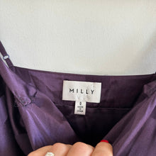 Load image into Gallery viewer, Milly Lilliana Silk Blend Jacquard Sleeveless Ruched Slit Midi Dress Purple 8