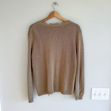 Load image into Gallery viewer, Zara Linen Blend Distressed Knit Button Front Cardigan Sweater Brown M