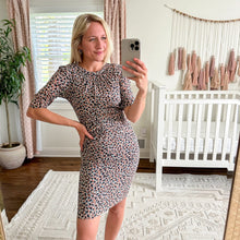 Load image into Gallery viewer, Whistles Silk Blend Terracotta Geometric Print Ruched Dress 4