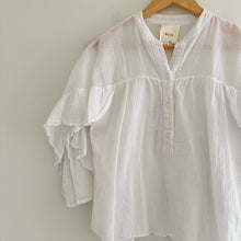 Load image into Gallery viewer, Anthropologie Maeve Ruffled Henley Neck 3/4 Sleeve Blouse White XS