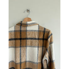 Load image into Gallery viewer, Plaid Flap Pockets Collared Button Front Shacket Brown Cream S