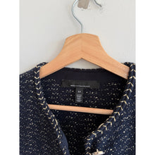 Load image into Gallery viewer, White House Black Market Glam Tweed Cropped Stylist Jacket Blue Gold XS