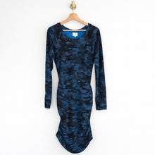 Load image into Gallery viewer, Sundry Camo Print 3/4 Sleeve Knee Length Round Neck Sweater Dress Blue/Black 2