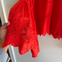 Load image into Gallery viewer, Free People Once Upon A Time Lace Bell Sleeve Blouse Red M