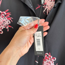 Load image into Gallery viewer, Yoana Baraschi Floral Long Sleeve Tunic Ruffle Shirt Dress Black L