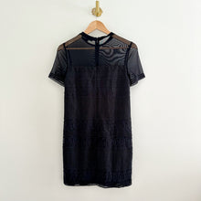 Load image into Gallery viewer, AllSaints Charlton Mesh Lace Short Sleeve Mini Shift Dress Black 4