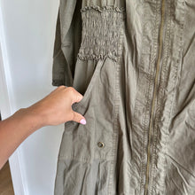 Load image into Gallery viewer, XCVI Smocked Waist Long Sleeve Full Zip Dress Olive Green M NWT
