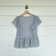 Load image into Gallery viewer, Madewell Georgette Ruffle Sleeve Floral Print Casual Peplum Top Blue XS