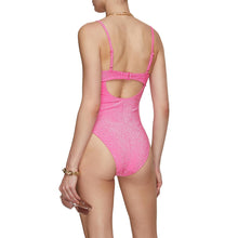 Load image into Gallery viewer, Good American Sparkle Show Off Underwire One Piece Swimsuit Skirt Set Pink 2 NWT