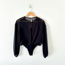 Load image into Gallery viewer, Wilfred Talmont Sheer Long Sleeve Chiffon Thong-Cut Bodysuit Black XS