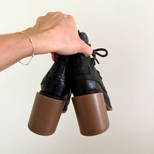 Load image into Gallery viewer, NEW SOREL Blake Lace Up Block Heel Leather Ankle Bootie Black/Brown 5