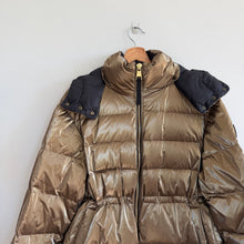 Load image into Gallery viewer, Athleta x Alicia Keys Golden Aura Zip Up Hooded Puffer Coat Metallic Brown S