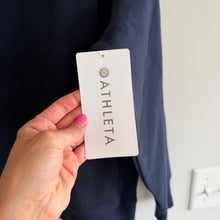 Load image into Gallery viewer, Athleta Logo Fleece 1/4 Zip Power of She Pullover Sweatshirt Navy Blue XS NWT